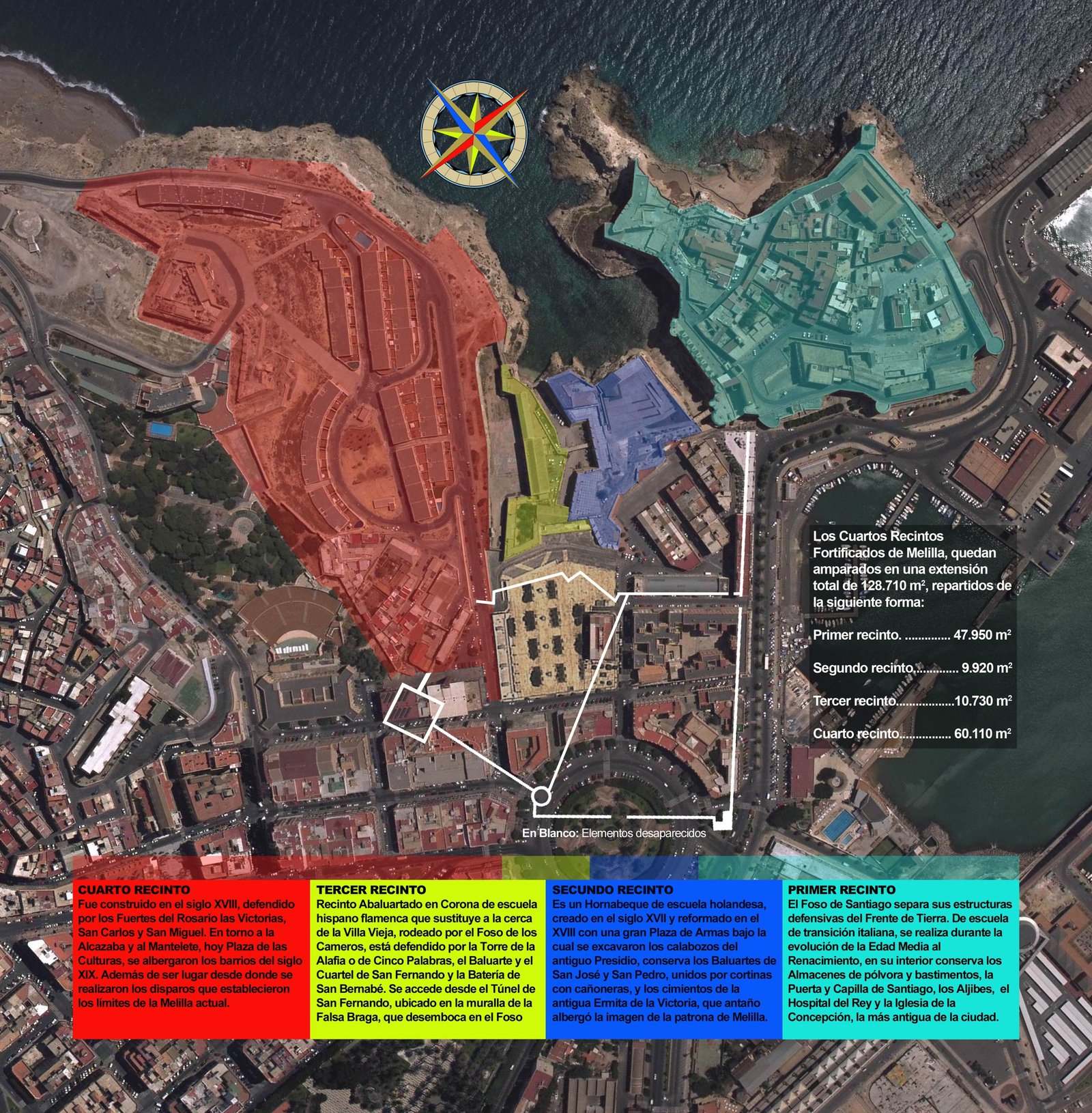 Plano de los cuatro recintos fortificados de Melilla la Vieja